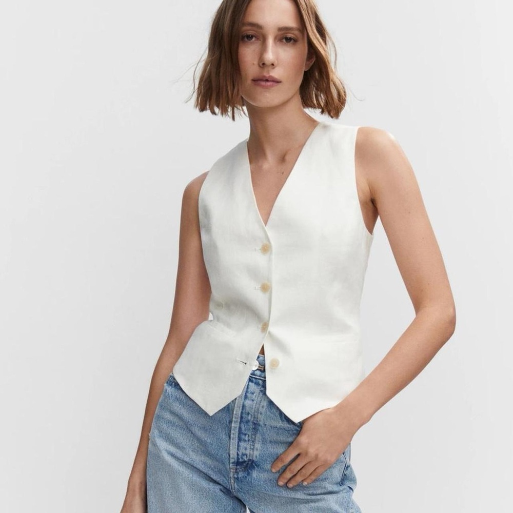 MANGO 100% Linen Gilet Vest Top